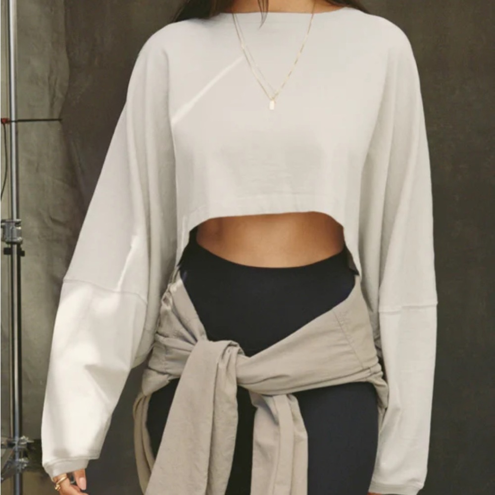 Joah Brown Cream Long Sleeve Crop Top